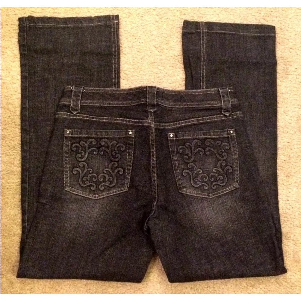 WHBM Boot Leg Denim Jeans Embossed Pocket Black